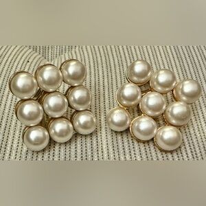 Wendy Gell Chunky Pearl Geometric Cluster Vintage Clip On Signed Earrings